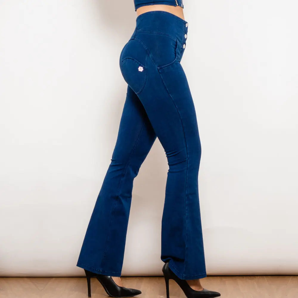 Shascullfites Melody Dark Blue Flared Lift Jeggings Button Up Jeans Bum Lift Jeans High Waist Flare Jeans Women 