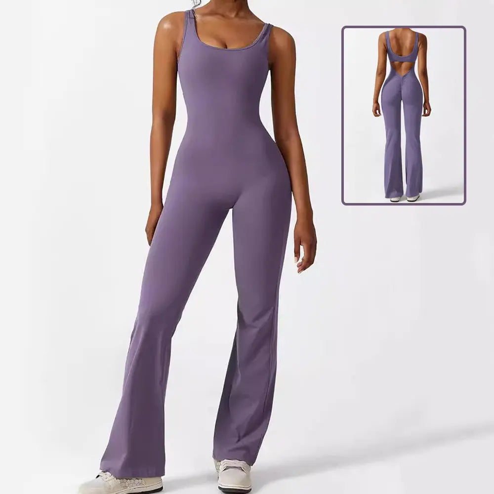 Women Sleeveless Flare Jumpsuits Fitness Yoga Long Pants 