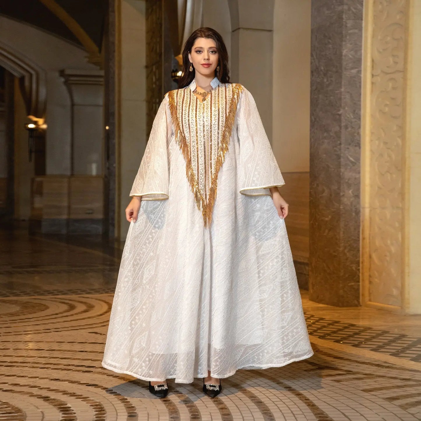 Festival Evening Dress Arabic Dubai Mesh Embroidered Sequins Robe Middle East 