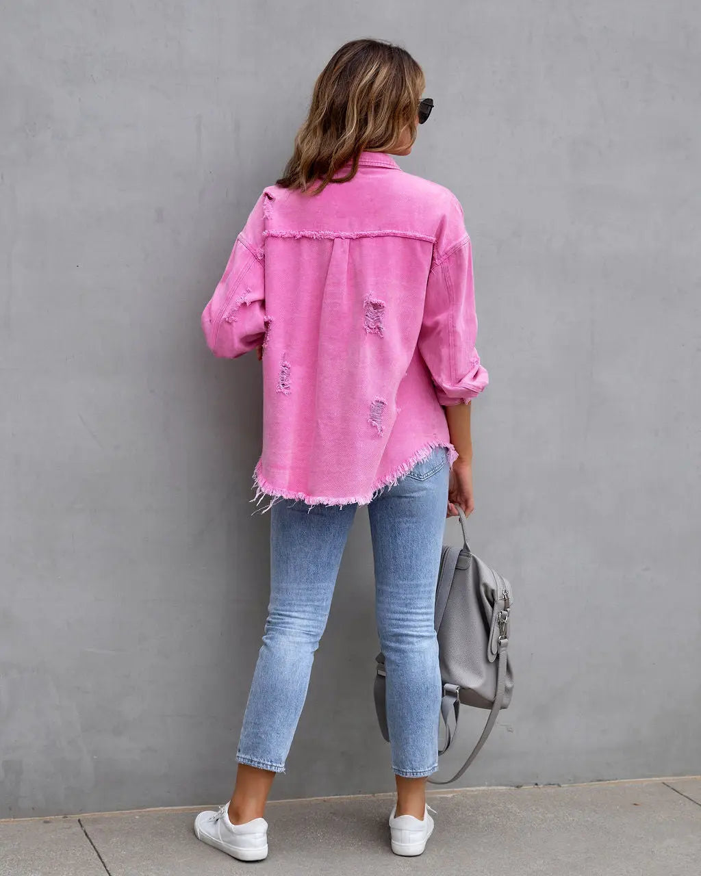 Fashion Ripped Shirt Jacket Female Autumn And Spring Casual Tops Womens Clothing 