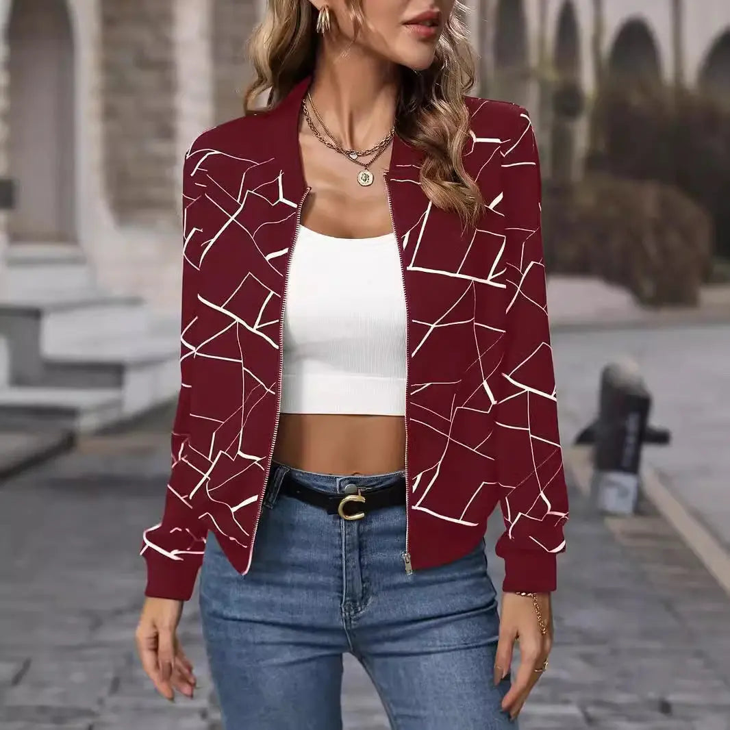 Loose Casual Thin Workwear Line Printed Jacket Top 