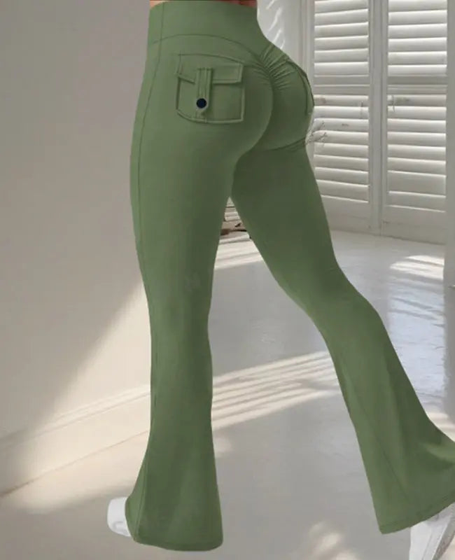 Yoga Fitness Flared Pants With Pockets Ins Fashion Slim High Waist Sports Trousers  Scrunch Butt Booty Workout Lifting Leggings 