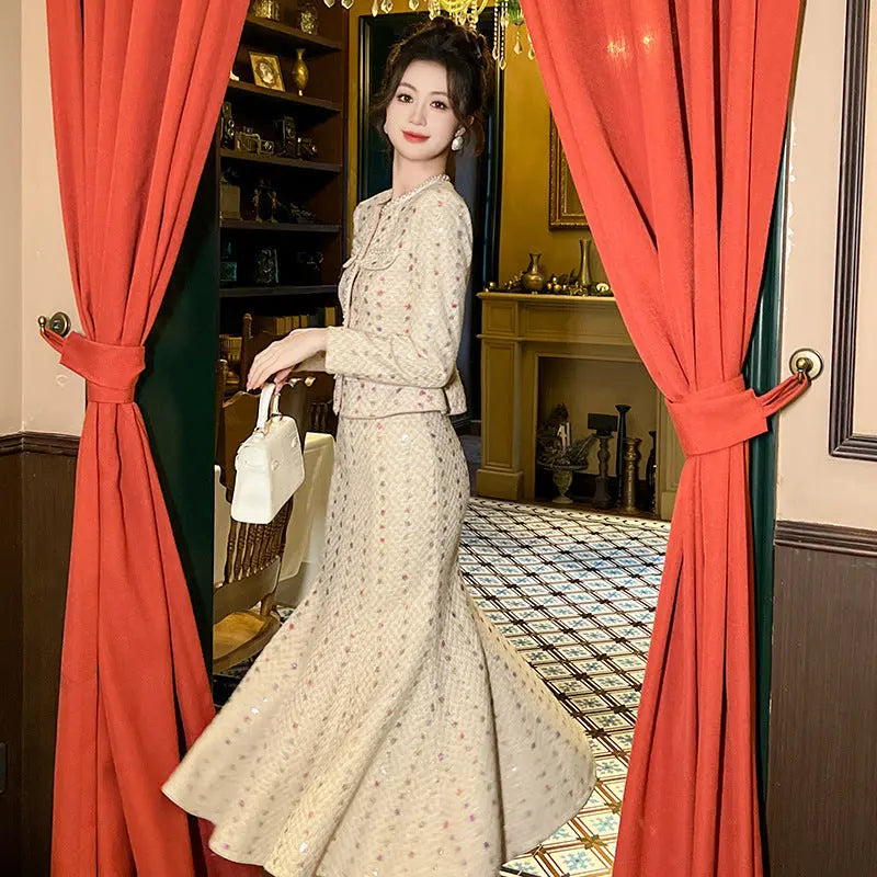 Coat Top High Waist Fishtail Skirt Two-piece Set 