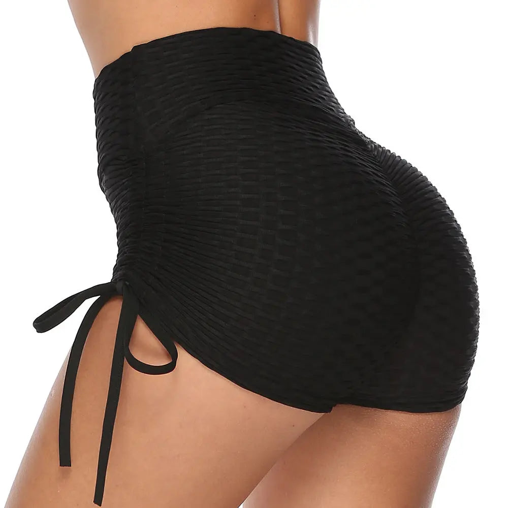 Premium Drawstring Yoga Shorts | Textured Workout Leggings Shorts 