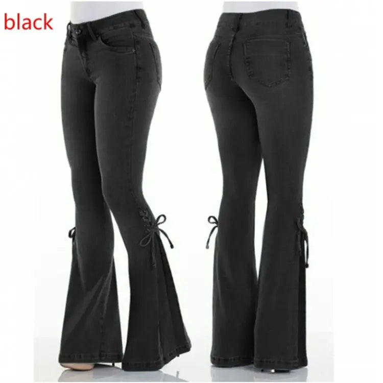 Ladies jeans mid-waisted denim trousers stretch jeans 
