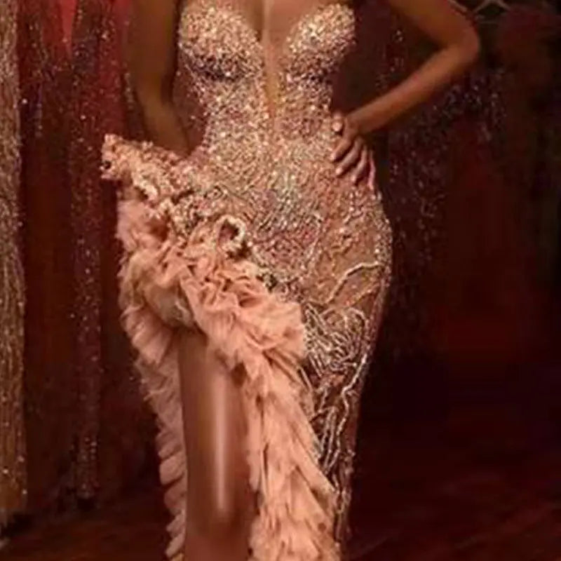 Sexy sequined tube top dress 
