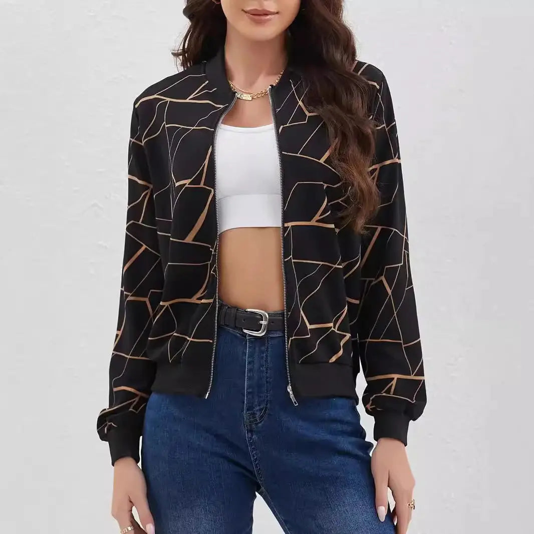Loose Casual Thin Workwear Line Printed Jacket Top 