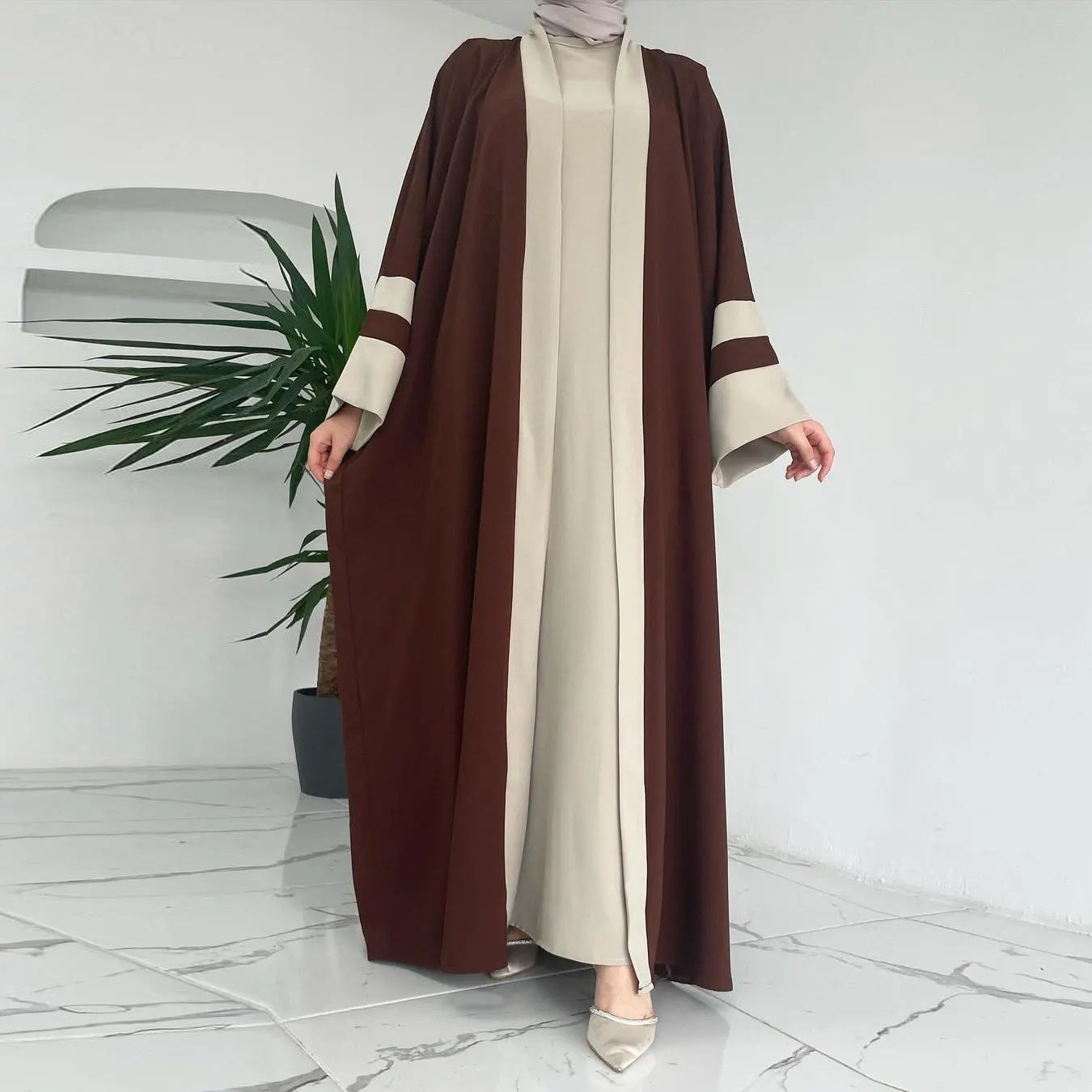 Women's Muslim Long Dress Abaya Two-piece Suit 