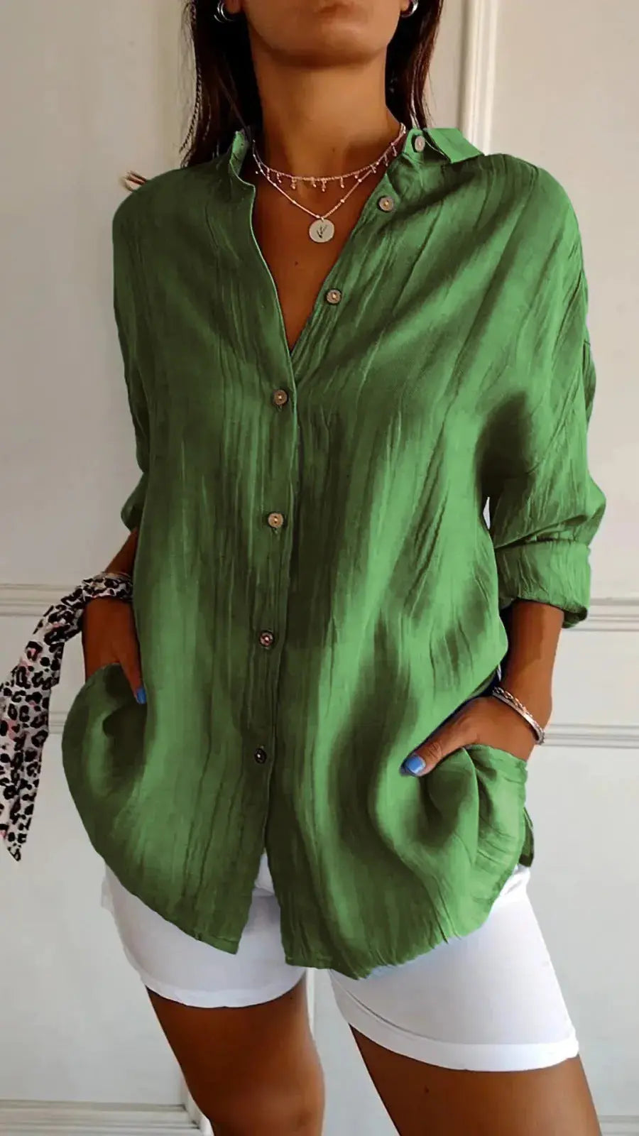 Lapel Long Sleeve Shirt Women's Single-breasted Pleated Shirt 