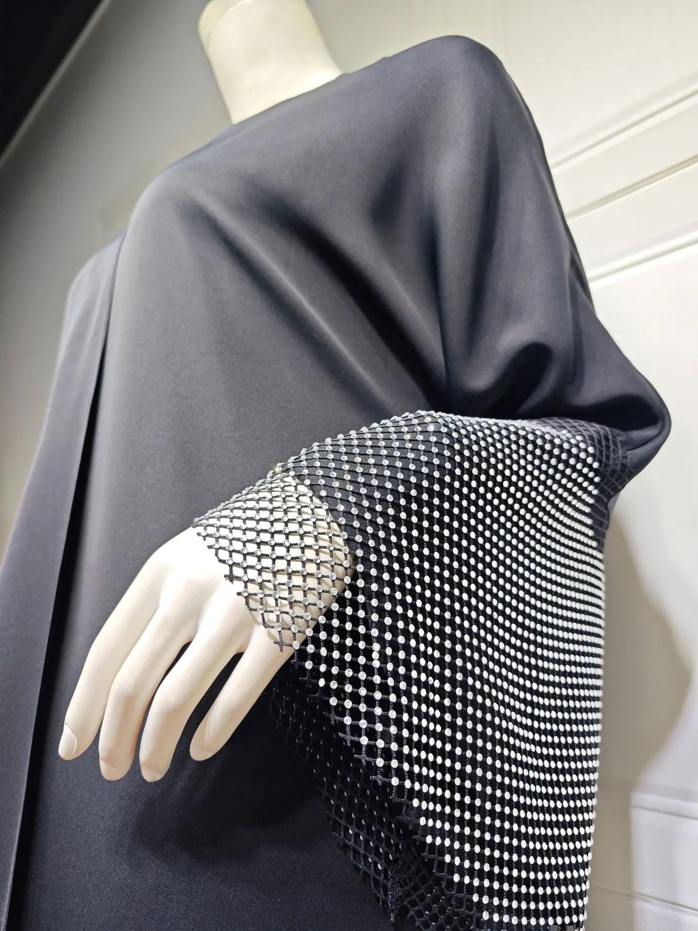 MQ085 Cardigan Abaya Muslim Cross-border Stretch Diamond Mesh Robe 