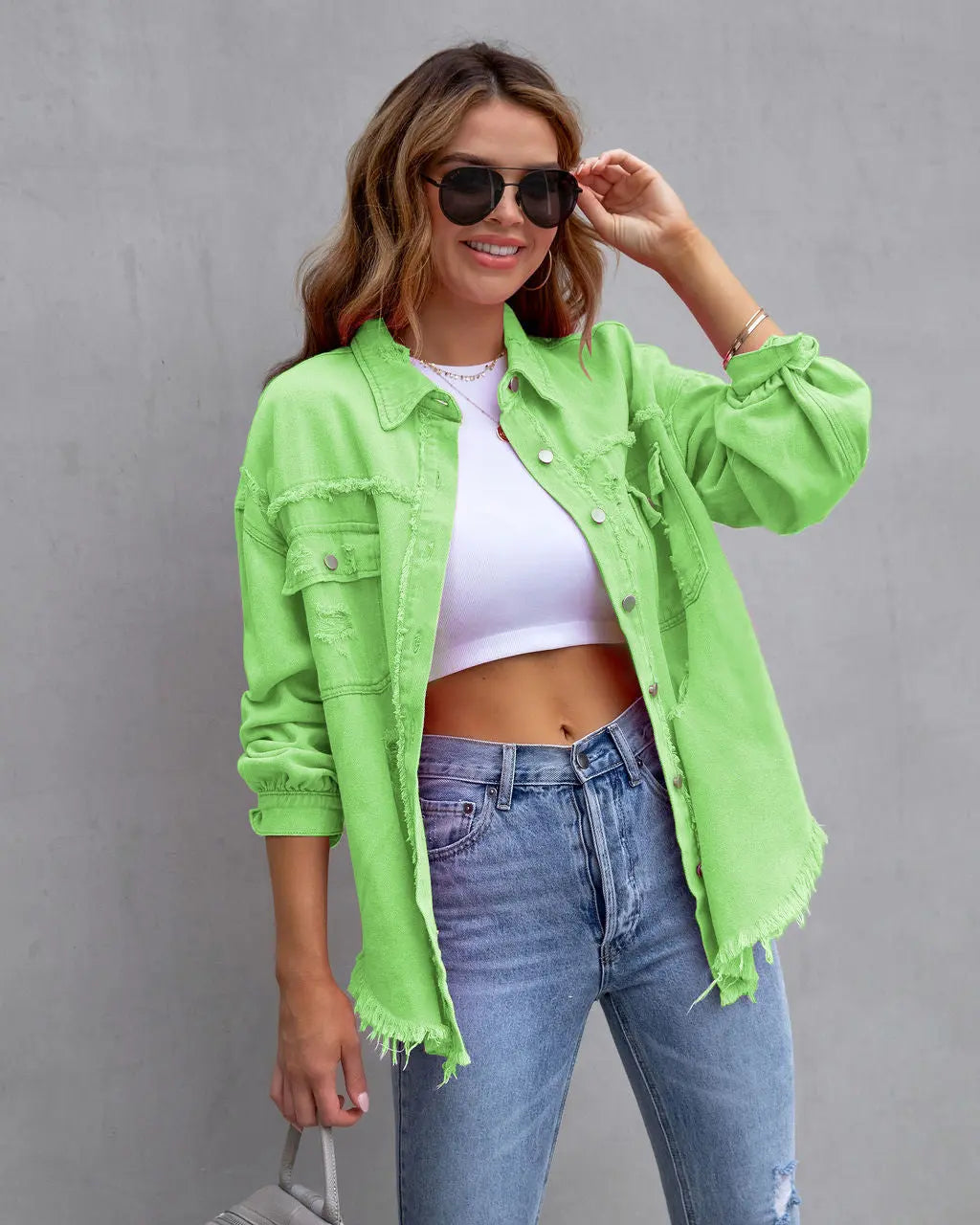 Fashion Ripped Shirt Jacket Female Autumn And Spring Casual Tops Womens Clothing 