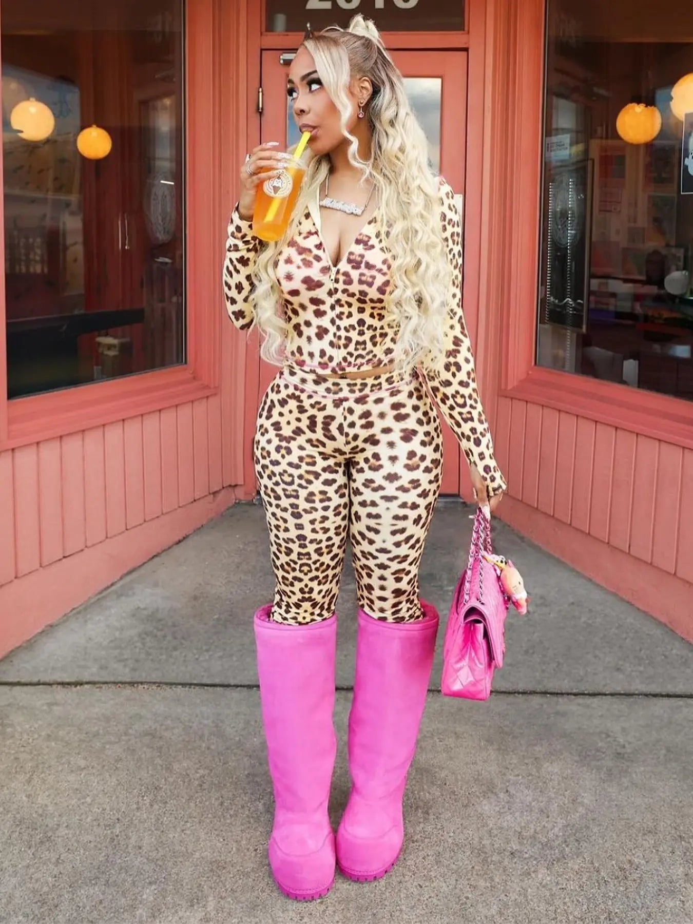 European And American Hot Girls Leopard Print Long Sleeve Hoodie Two-piece Set 