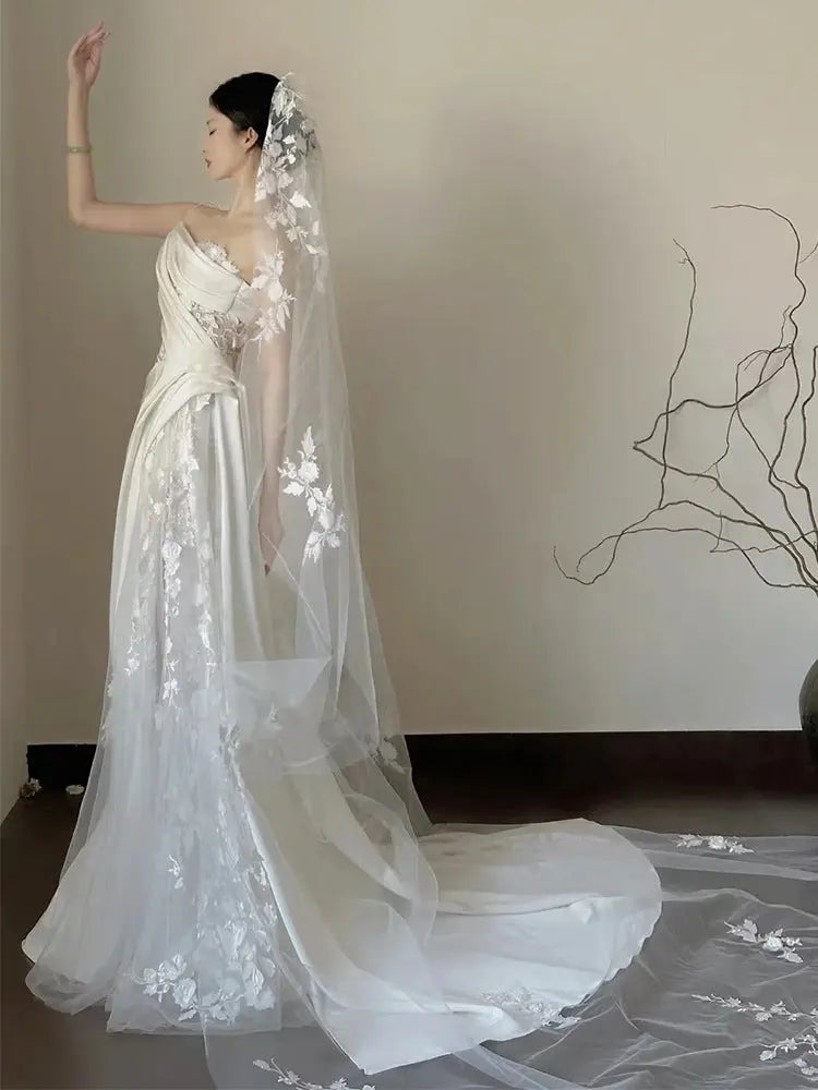 Satin Lace Wedding Veil Tube Top Fishtail Wedding Dress  Satin Lace Wedding Veil Tube Top Fishtail Wedding Dress Satin Lace Wedding Veil Tube Top Fishtail Wedding Dress