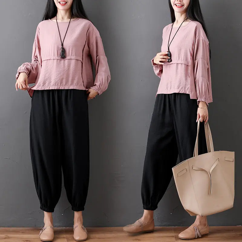 Fashion, Loose, Casual, Fat, Thin, Top, Wide-Legged, Two-Piece Pants 