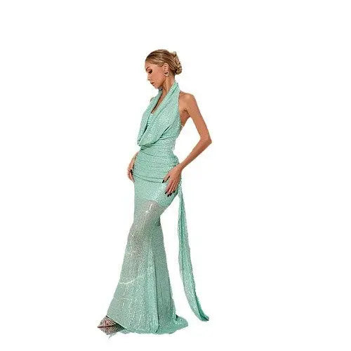 Halter Mop Dress Sequined Party Dress 