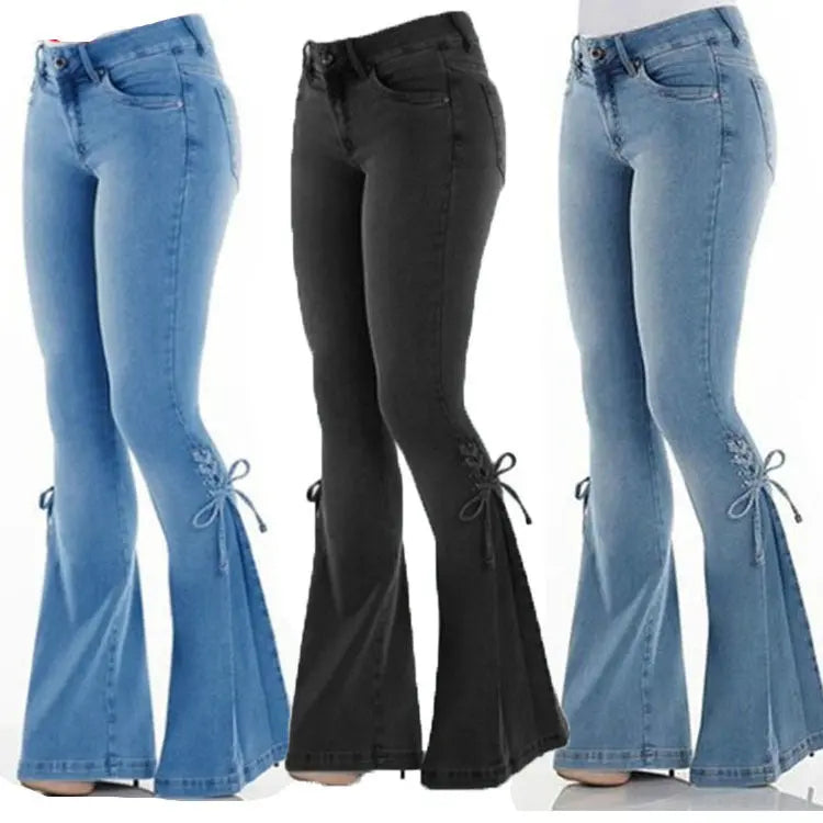 Ladies jeans mid-waisted denim trousers stretch jeans 