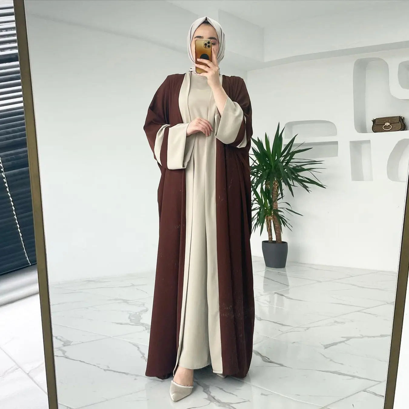 Women's Muslim Long Dress Abaya Two-piece Suit 