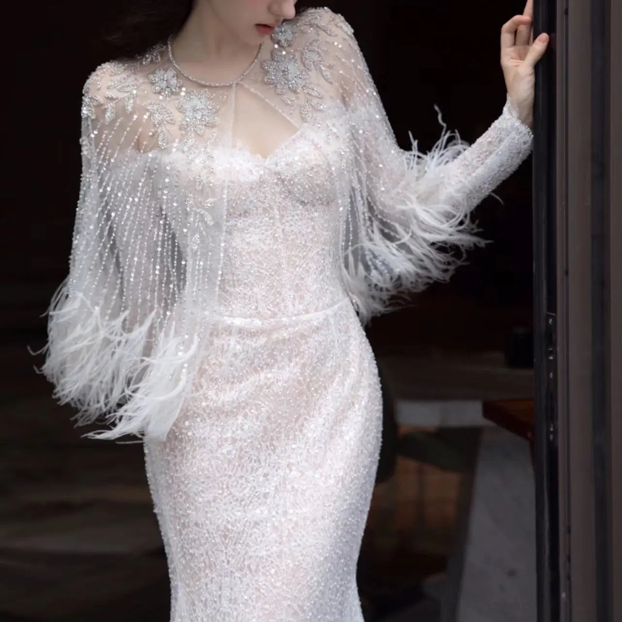 Annual Meeting Mermaid Heavy Industry Feather Dress 