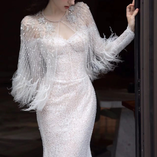 Annual Meeting Mermaid Heavy Industry Feather Dress 