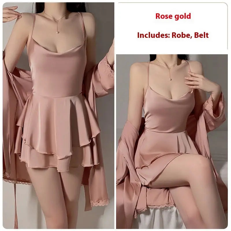 Underwear Pure Lace Slip Nightdress Outerwear Gown Homewear Suit 