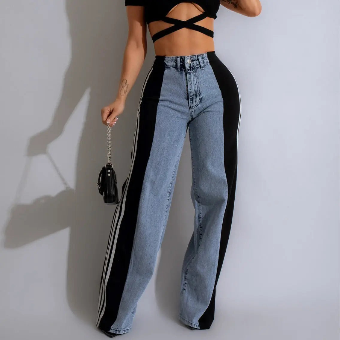 Fashion Casual High Waist Elastic Straight Leg Trousers 