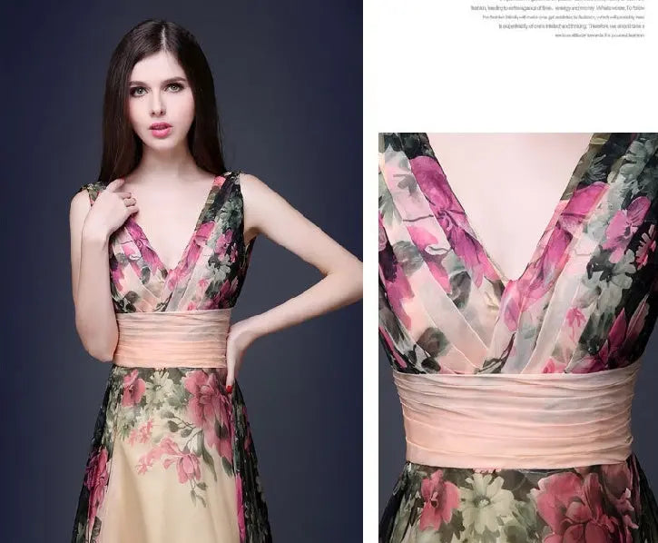 European and American elegant temperament shoulder flower dress Women's evening dress long skirt 