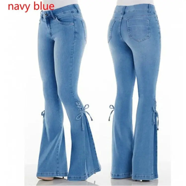 Ladies jeans mid-waisted denim trousers stretch jeans 