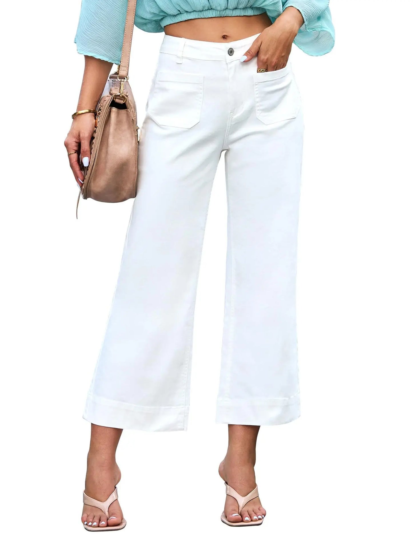 Slimming And Wide Leg Straight-leg Pants Washed Jeans Cropped Pants 