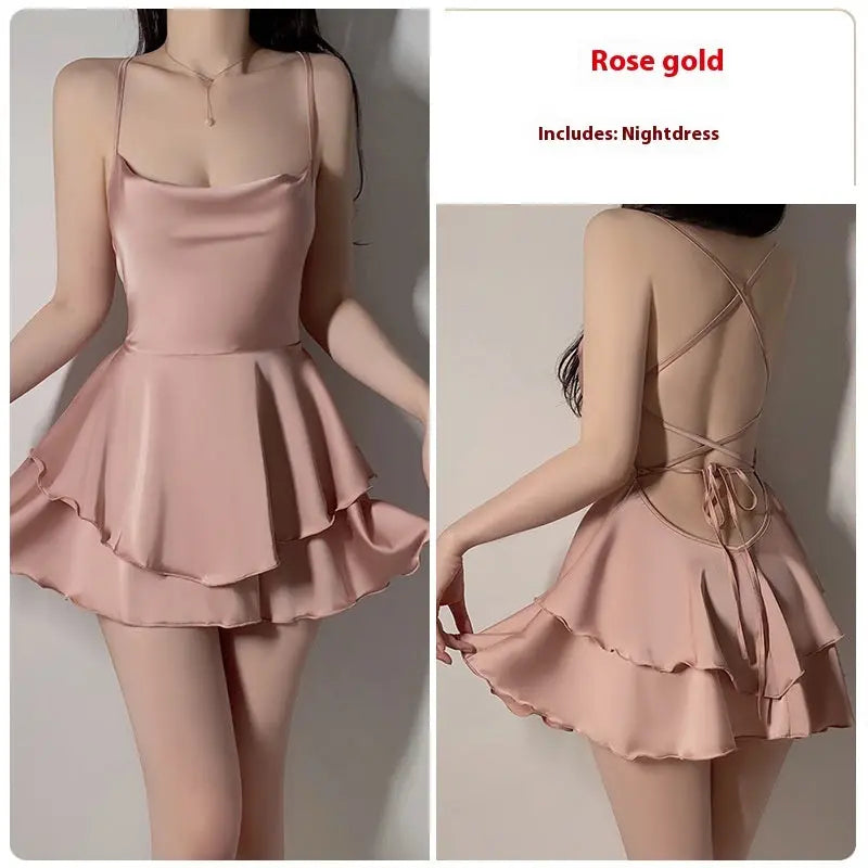 Underwear Pure Lace Slip Nightdress Outerwear Gown Homewear Suit 