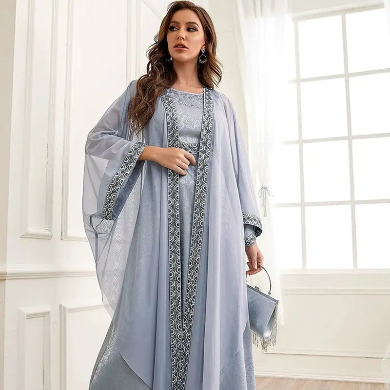 Autumn Muslim New Middle East Dubai Arab Abaya Embroidery Set Female Side 