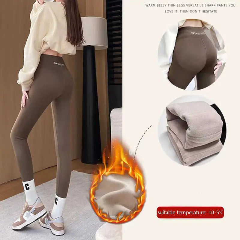 Fleece Thickened Leggings Winter -20 To 5 Shark Pants For Women High Waist Tight Skinny Tummy Control Buttocks Slimming Yoga Pants 