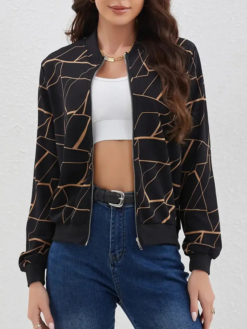 Loose Casual Thin Workwear Line Printed Jacket Top 