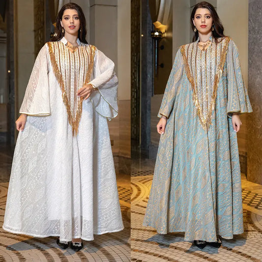 Festival Evening Dress Arabic Dubai Mesh Embroidered Sequins Robe Middle East 