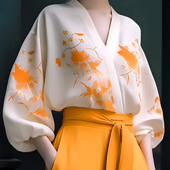 Fashionable Retro High-end Slimming Wear Flab Hiding Shirt Wide-leg Pants Suit Two-piece Set Women 