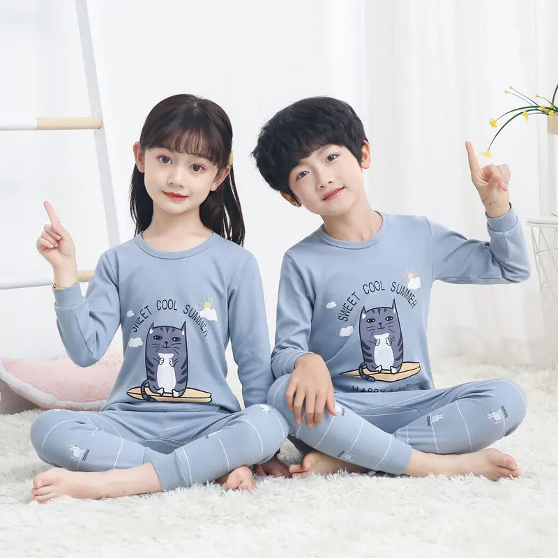 Children's Long Johns Top & Bottom Set Suit Pure Cotton Spring And Autumn Cotton Jersey Base Girls And Boys 