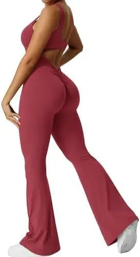Women Sleeveless Flare Jumpsuits Fitness Yoga Long Pants 