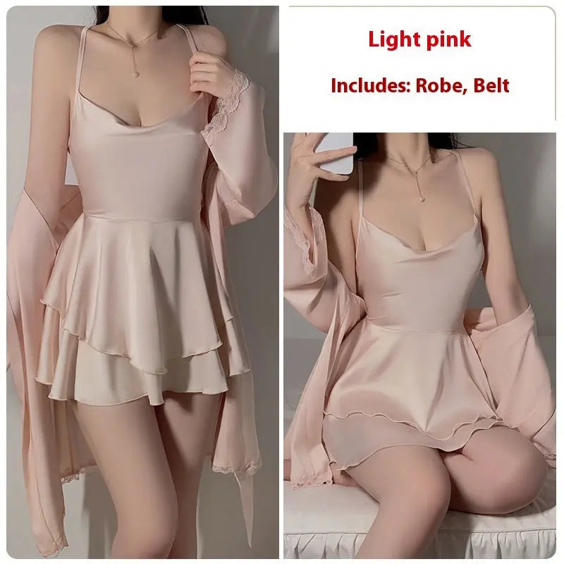 Underwear Pure Lace Slip Nightdress Outerwear Gown Homewear Suit 