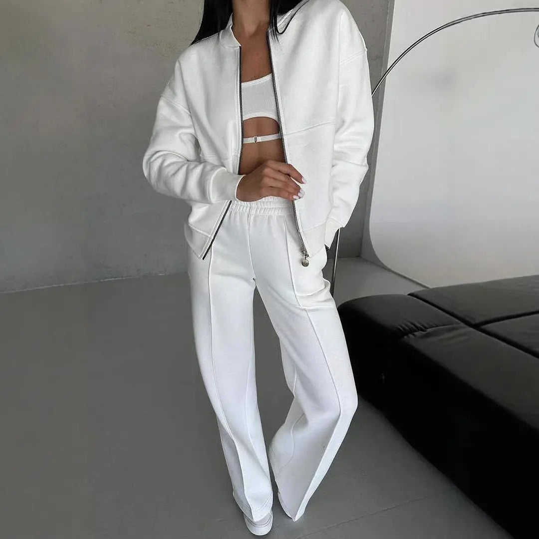 Women's Sports Suits Zipper Jacket And Wide Leg Pants Two-piece Set 