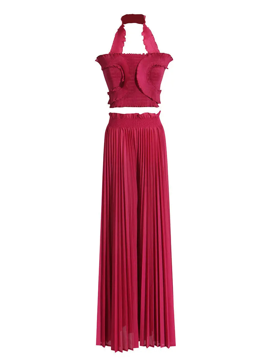 Design Tube Top High Waist Pleated Wide-leg Trousers 