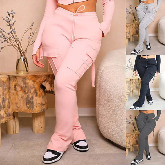 Cargo Pants With Pockets High Waist Drawstring Trousers For Women 
