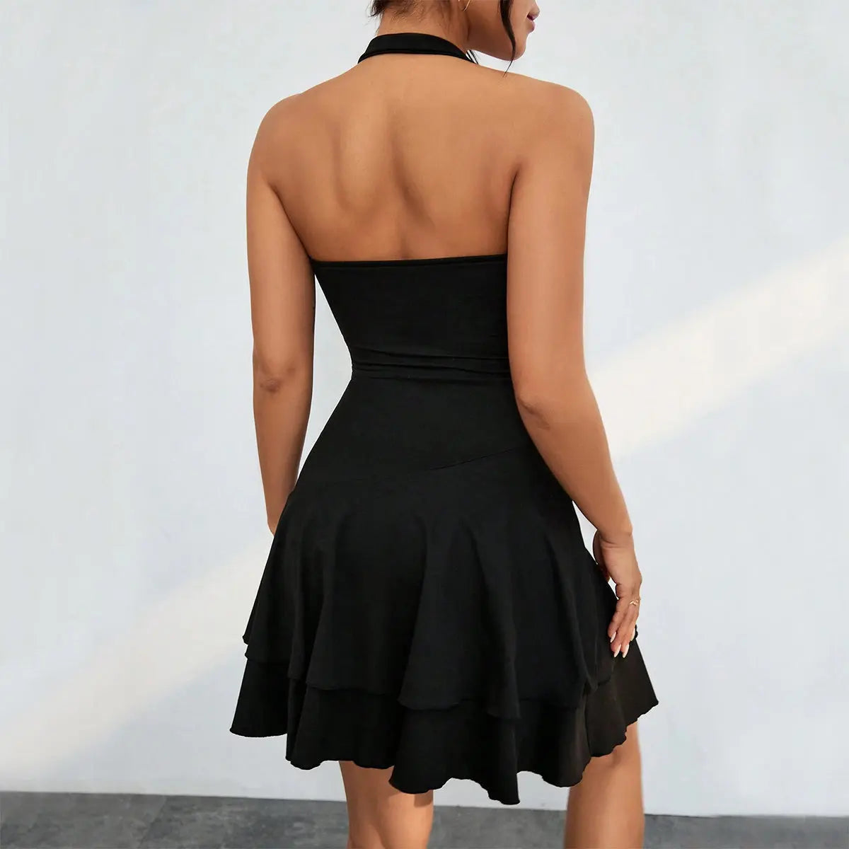 Slim Halter-neck Dress Ins Fashion Sleeveless Backless Ruffled Short Dresses Summer Clothing For Women 