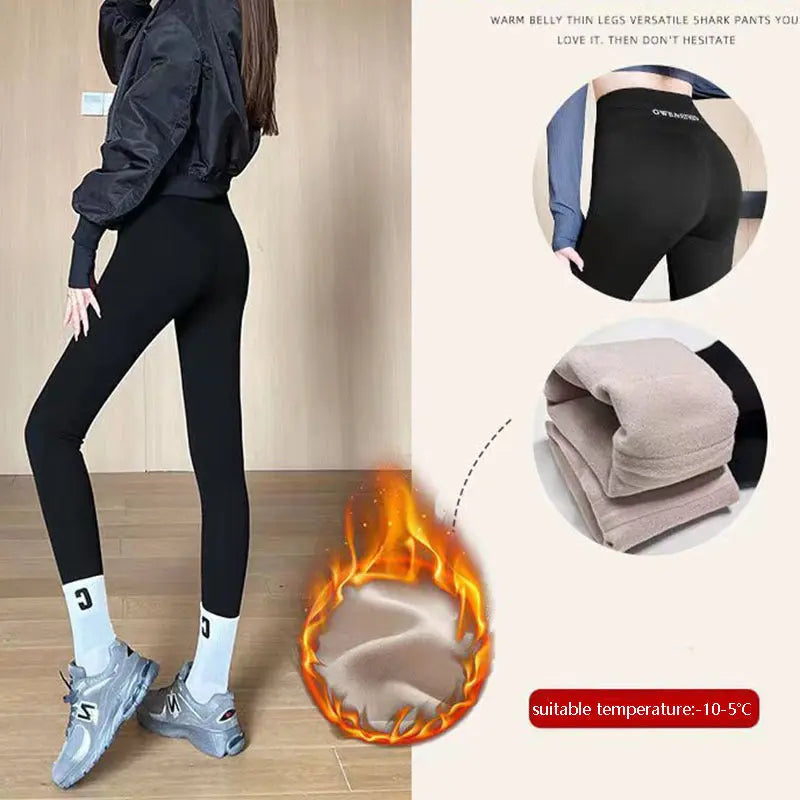 Fleece Thickened Leggings Winter -20 To 5 Shark Pants For Women High Waist Tight Skinny Tummy Control Buttocks Slimming Yoga Pants 