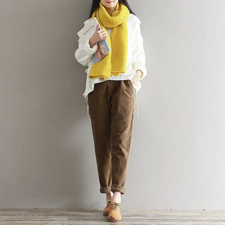 Large Size Women's Art Fan Xian Thin Corduroy Pants Autumn And Winter Loose Casual Trousers 