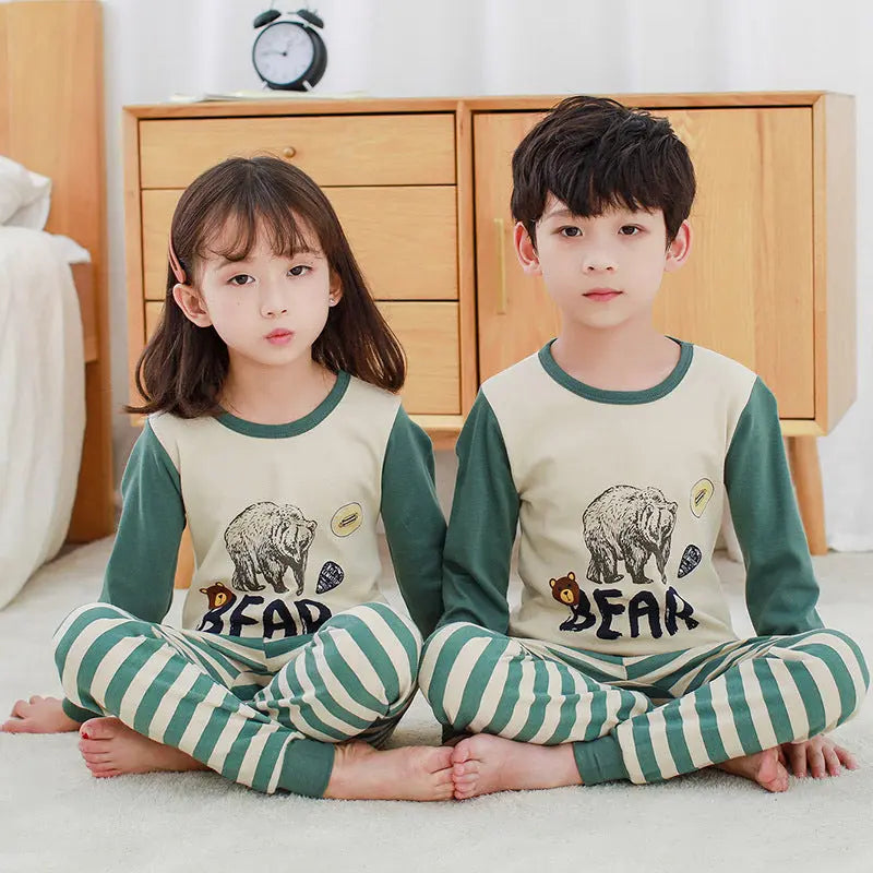 Children's Long Johns Top & Bottom Set Suit Pure Cotton Spring And Autumn Cotton Jersey Base Girls And Boys 