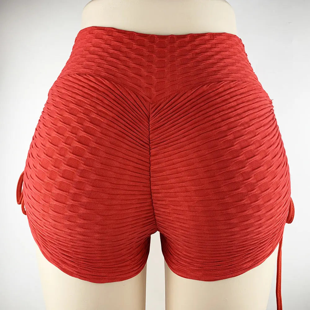Premium Drawstring Yoga Shorts | Textured Workout Leggings Shorts 