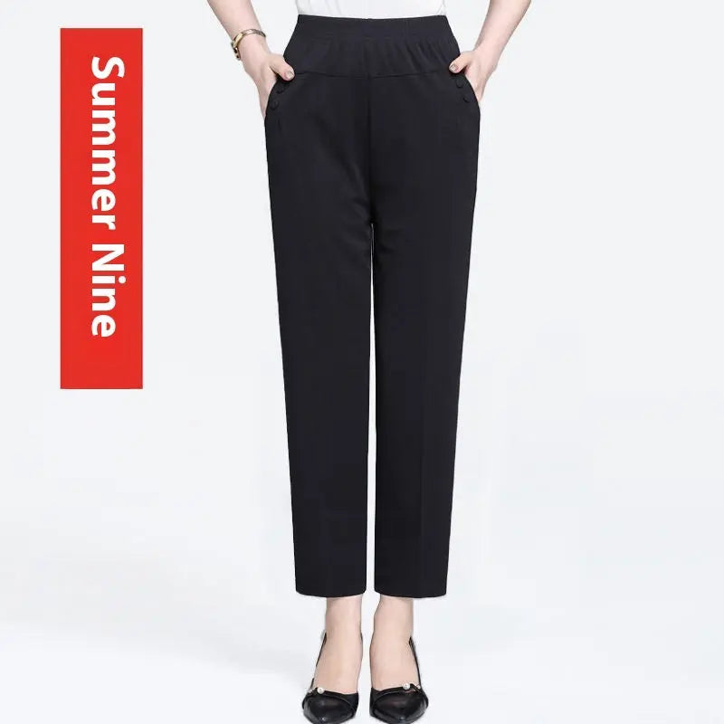 Summer Ice Silk Thin Casual Straight-leg Cropped Pants 