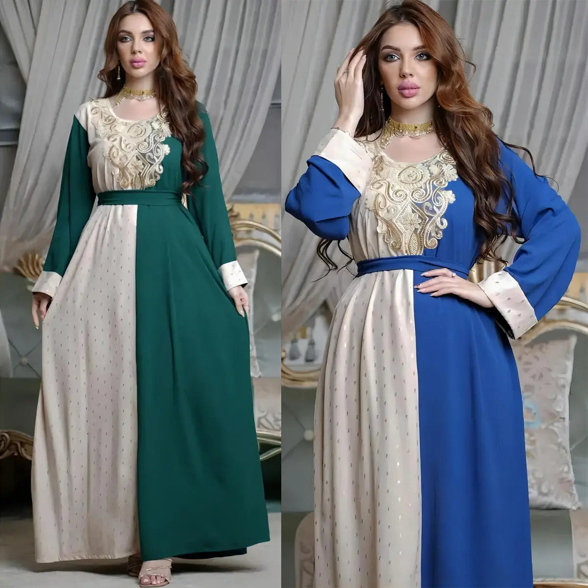 Embroidery Applique Muslim Tunic Robe Dress 