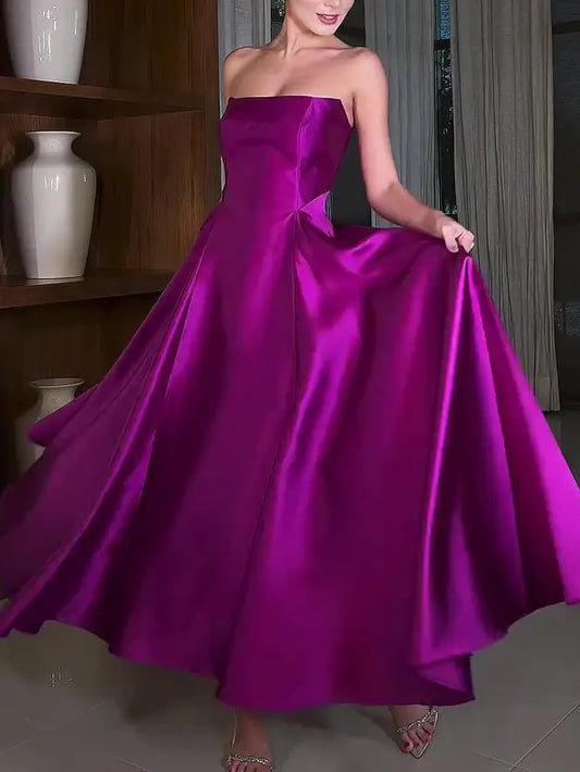 Satin Tube Top Full Skirt Dress 