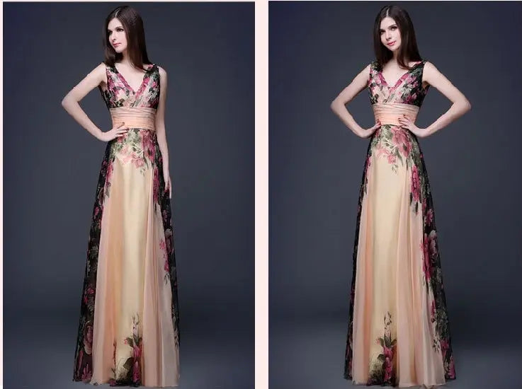 European and American elegant temperament shoulder flower dress Women's evening dress long skirt 