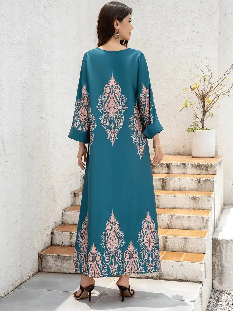 Ladies Middle East Abaya Abaya - Flower Printed Long Robe 